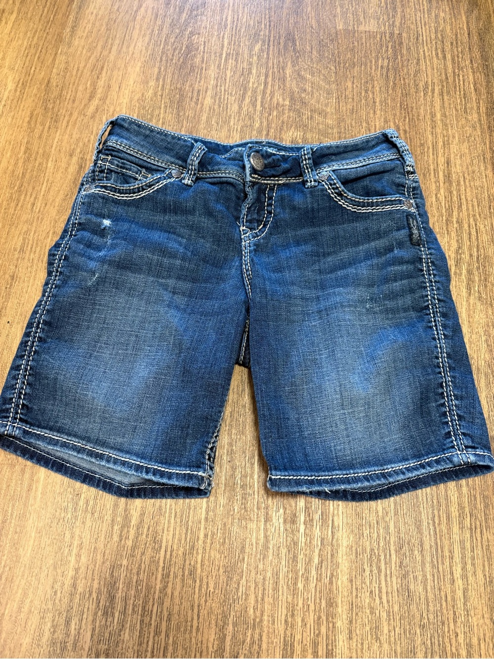 Silver Jeans Dark Blue Denim Shorts with Contrast Stitching